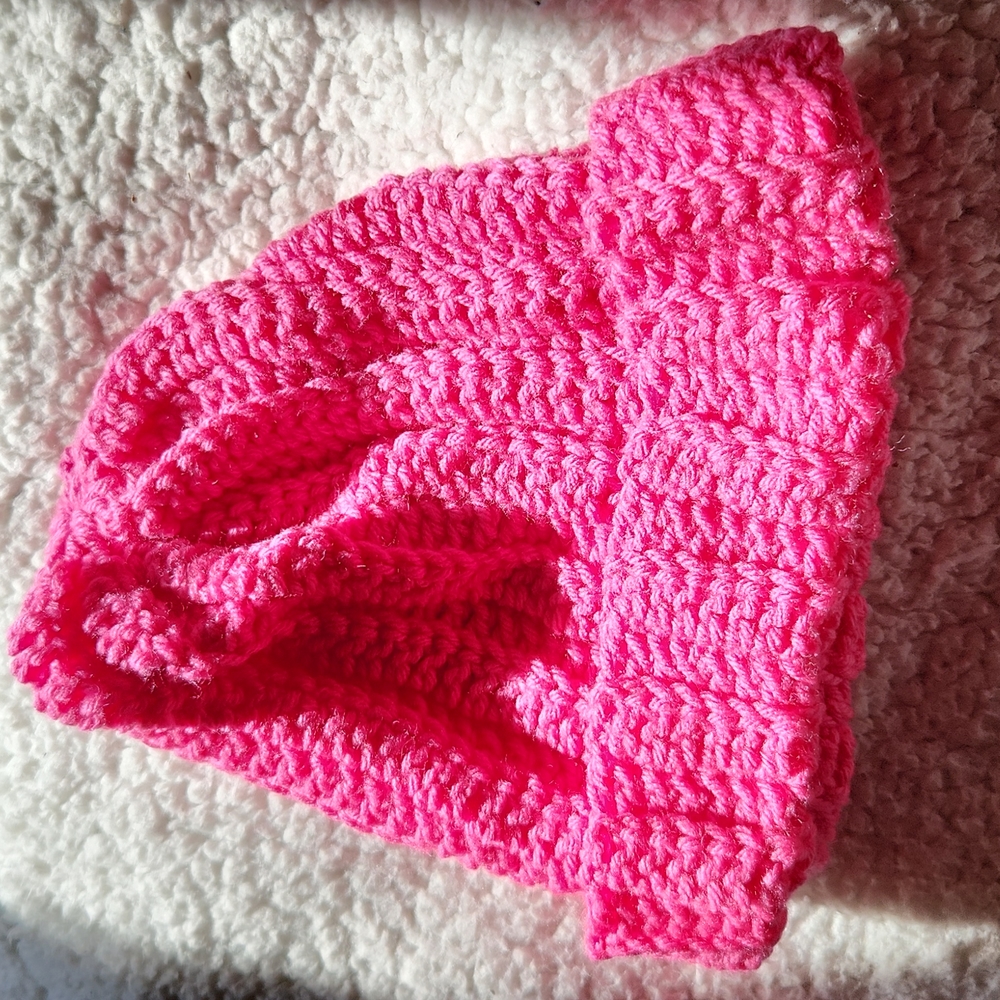OOAK Pink crocheted beanie cap hat New